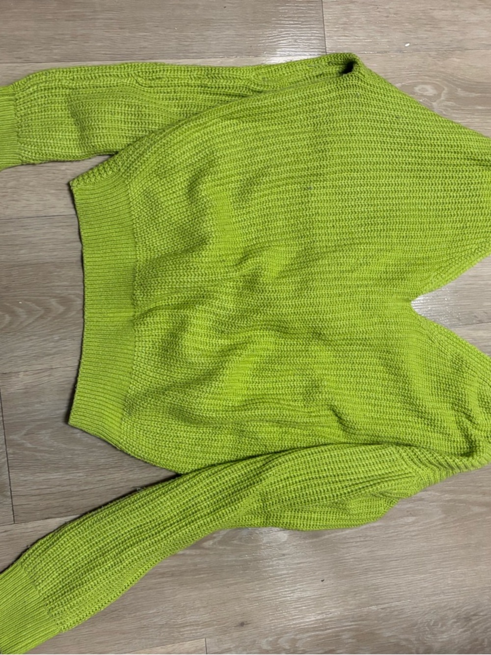 Fashion Nova Bright Lime V-Neck Knit Sweater - Picture 3 of 5